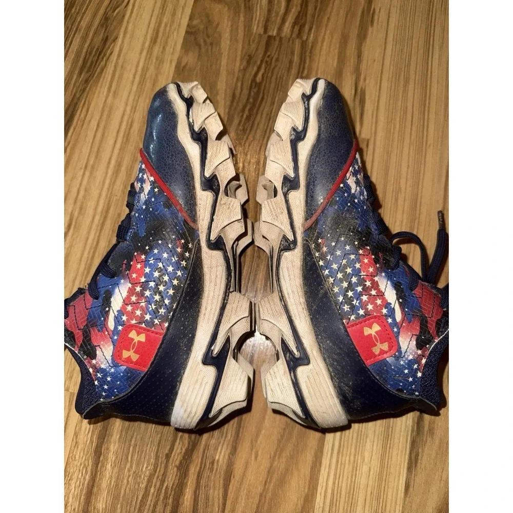 Under Armour Boys 4Y 4 Harper RM 9 Molded‎ Baseball Cleats Red White Blue USA